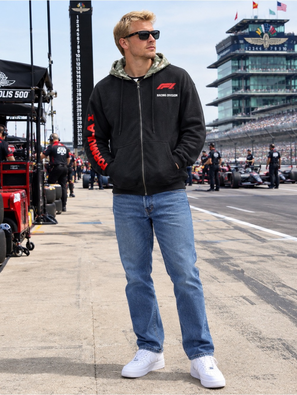 Formula 1 Racing Division Hoodie Black Camo Zip Up Mens Medium Hybrid Tag Indy